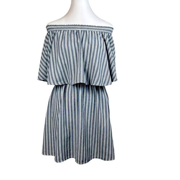 Show Me Your Mumu Dress Womens Size M Blue Stripe Off Shoulder Summer Mini Boho - Picture 1 of 9
